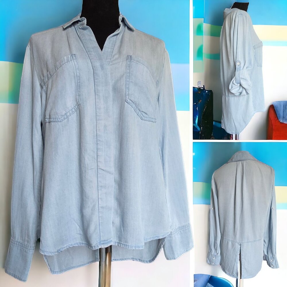NWOT CLOTH & STONE ( S ) Anthropologie Lt Blue Long/Short Sleeve Tuxedo Cut